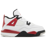 Air Jordan 4 Retro TD Red Cement toddler sneaker in white, red, and black colors