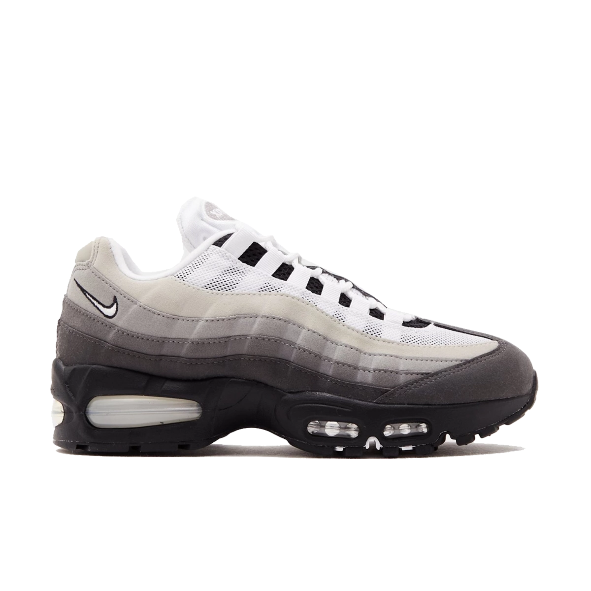 Nike Air Max 95 Big Bubble Granite sneaker side view in white and gray tones
