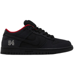Supreme x Nike Dunk Low SB Black sneaker side view with red lining and embroidered 94 detail