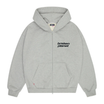 Broken Planet Star logo on heather grey zip up hoodie