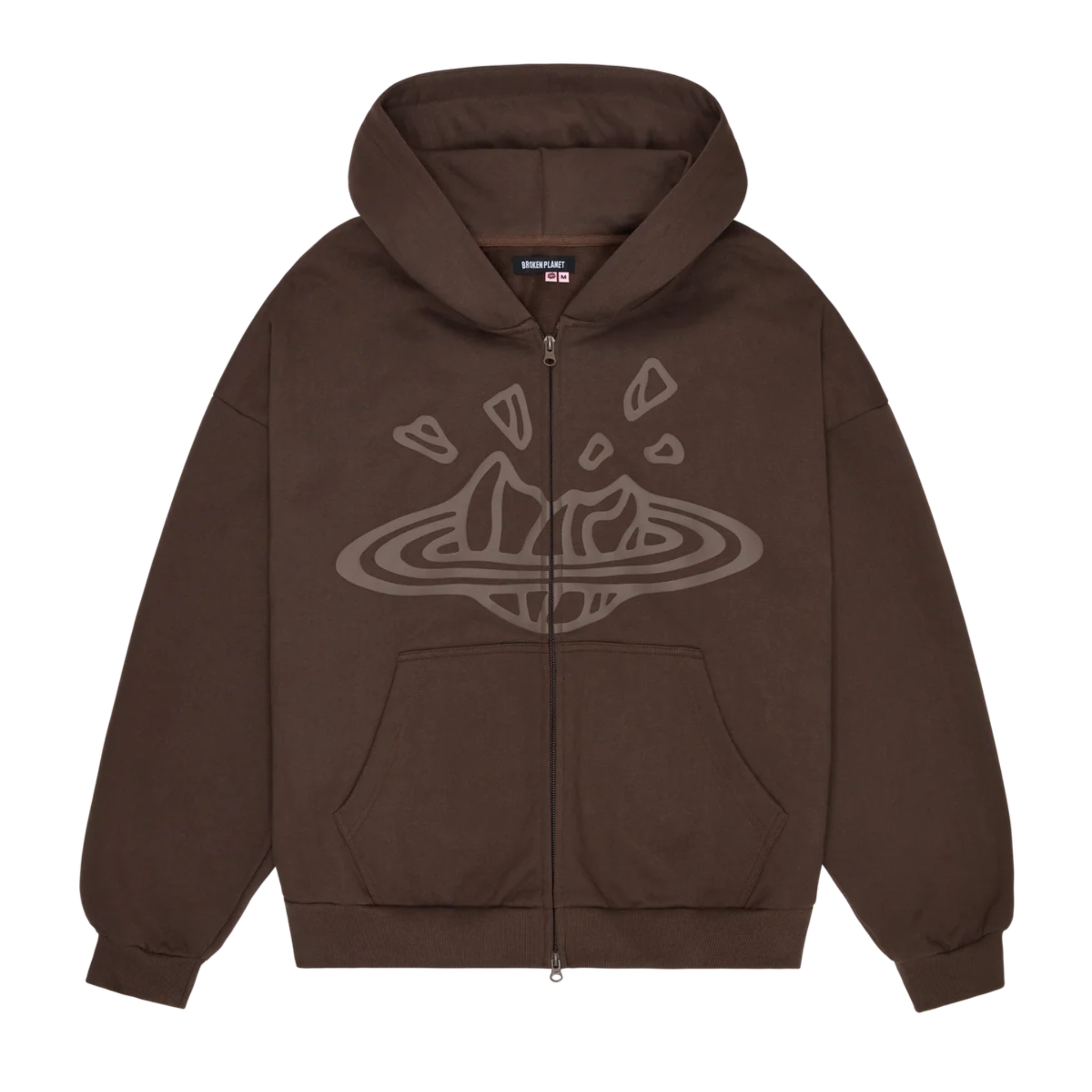Broken Planet chocolate brown zip up hoodie with zipper and pockets