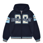 Broken Planet varsity knit zip-up hoodie in navy blue