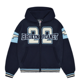 Broken Planet varsity knit zip-up hoodie in navy blue