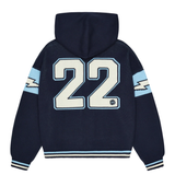 Broken Planet varsity knit zip up hoodie in navy blue