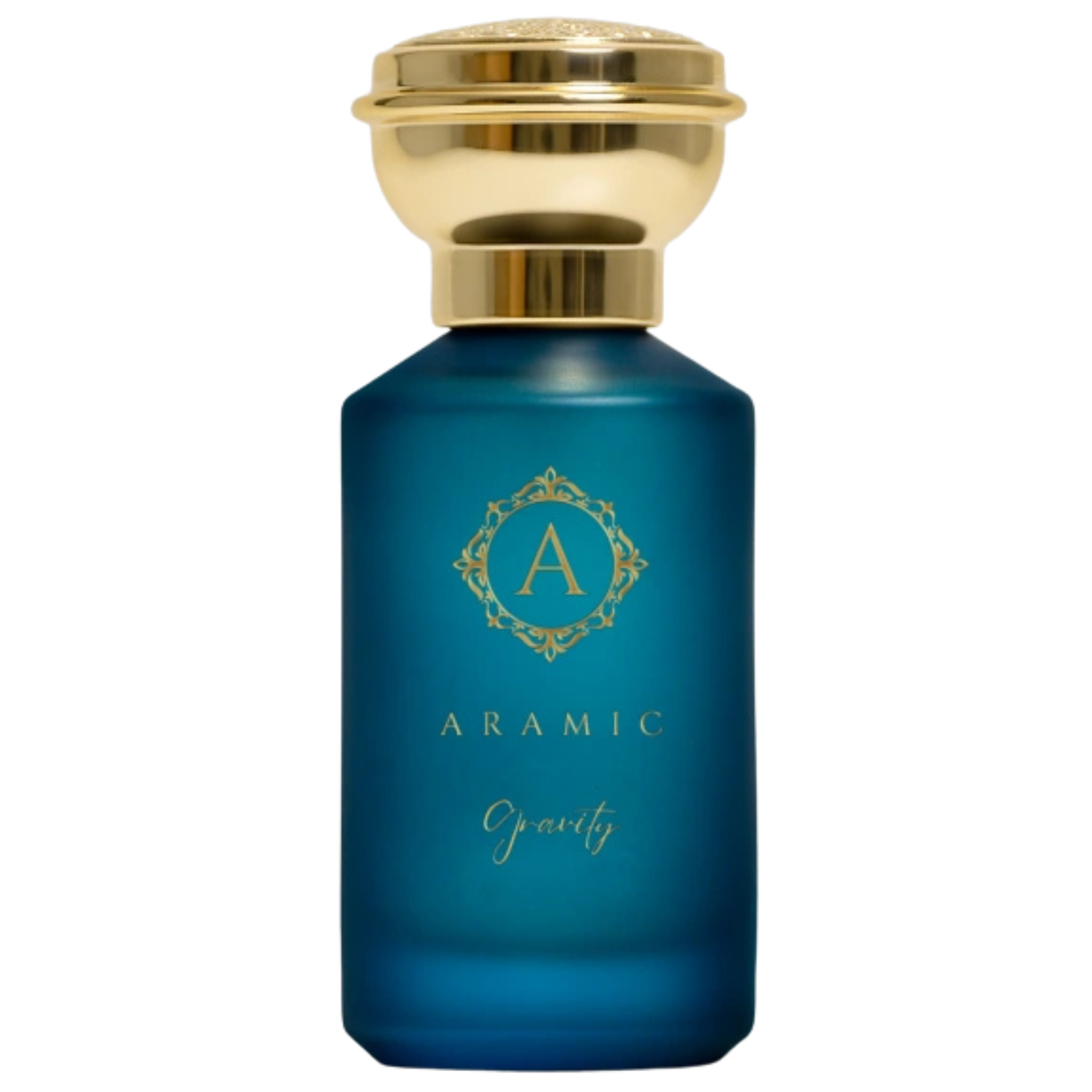 Bottle of Aramic Gravity perfume with apple, bergamot, lavender, jasmine, vanilla, sandalwood notes
