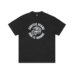 Corteiz Regne Sur Le Monde black t-shirt with bold white text design
