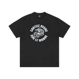 Corteiz Regne Sur Le Monde black t-shirt with bold white text design