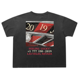 Suavo World Feeling Lucky? T-Shirt in vintage wash with hand distressing and boxy relaxed fit on model