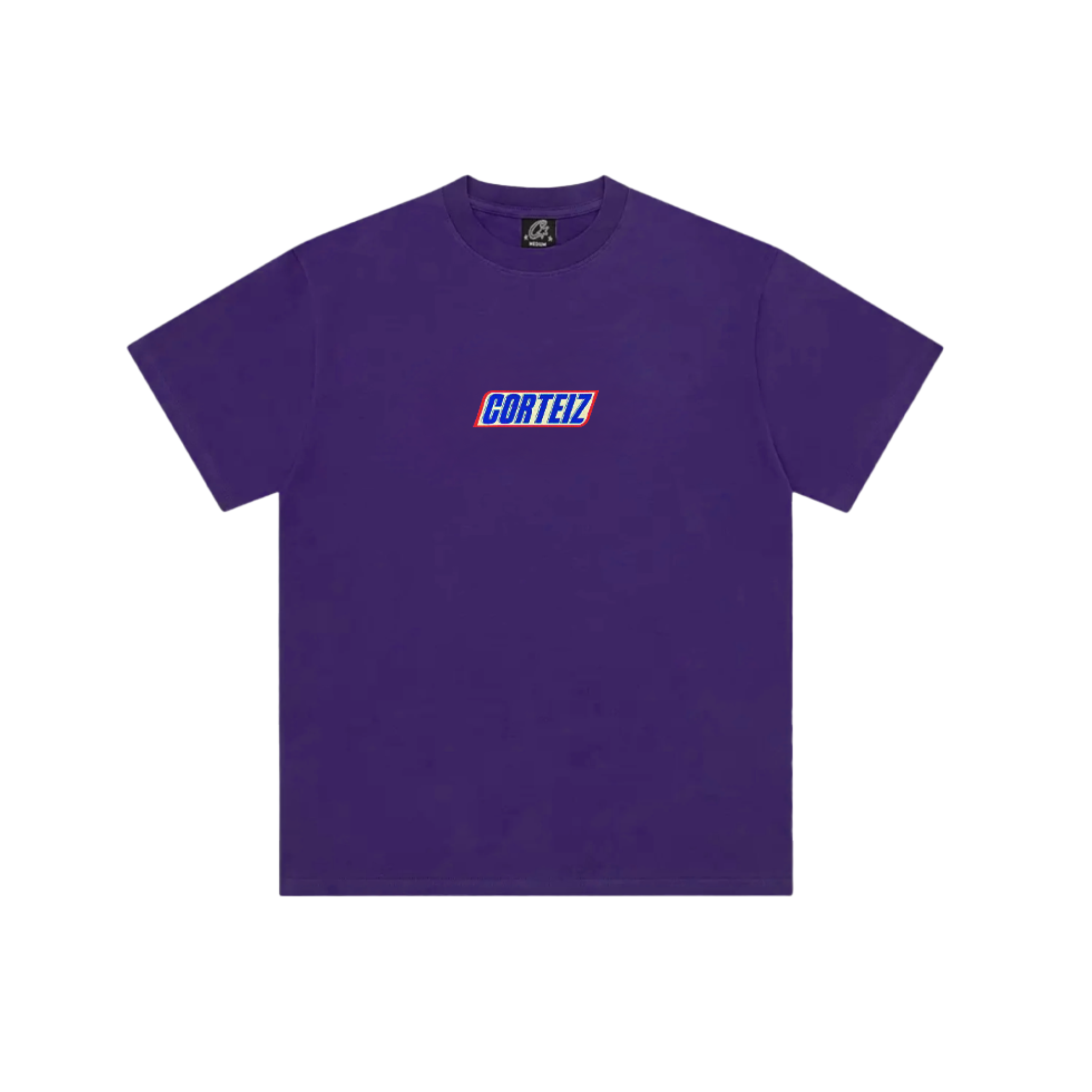 Corteiz Snickers Purple Tee front view with logo and design details