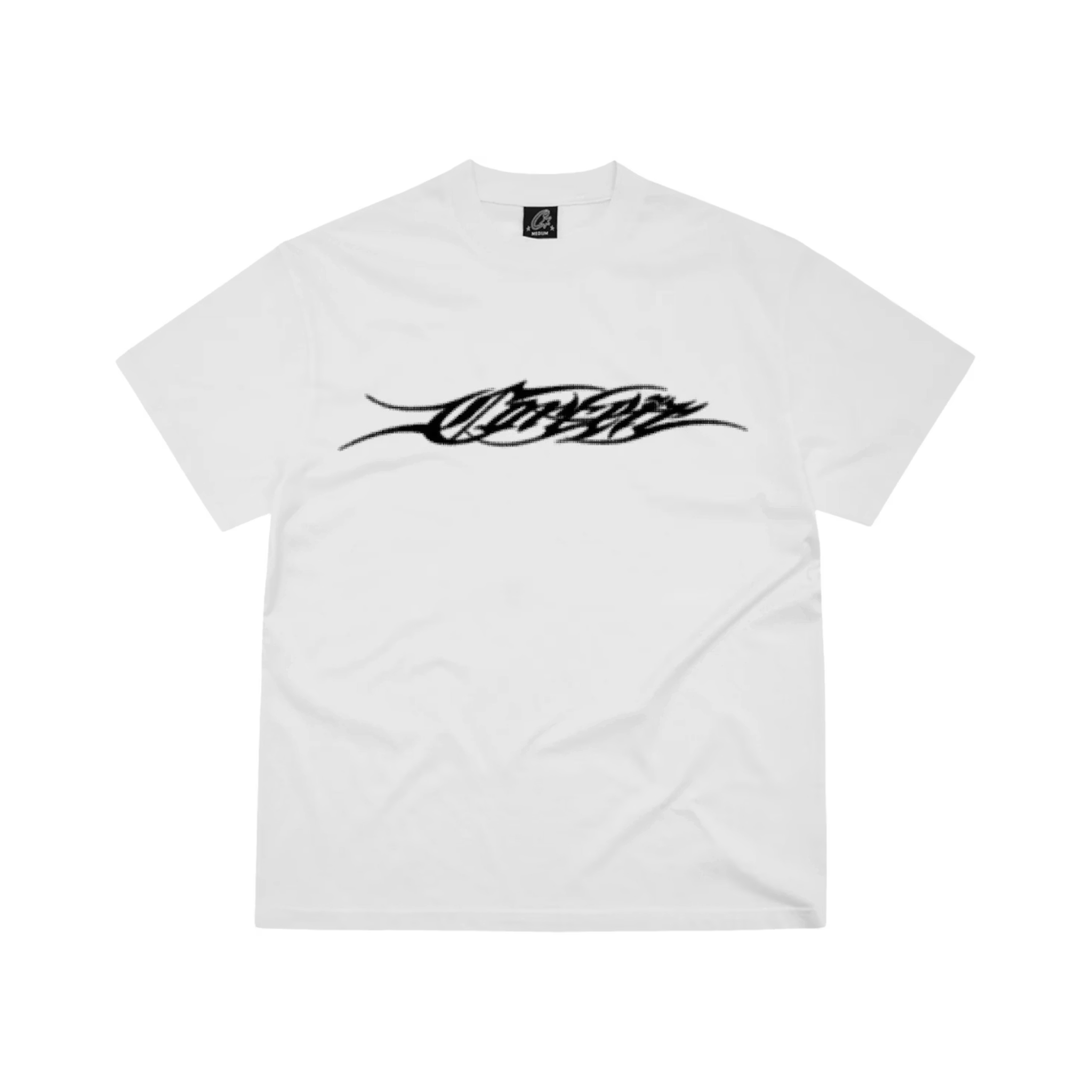Corteiz Tribal White Tee with bold tribal design on white fabric