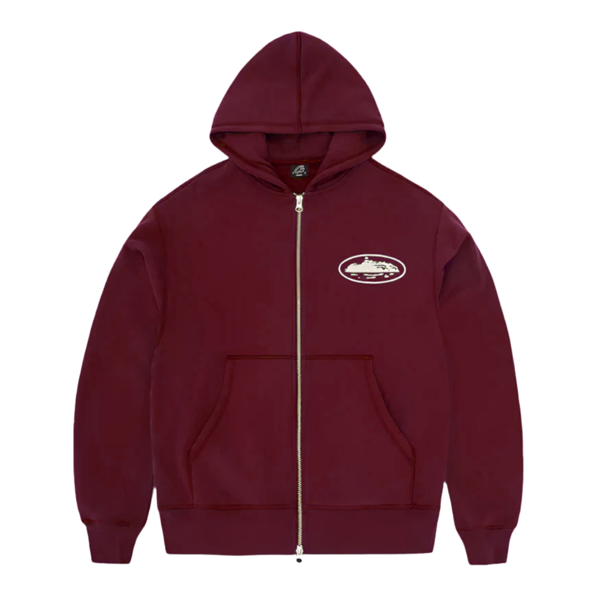 Corteiz Island Puff Print Burgundy Zip Hoodie