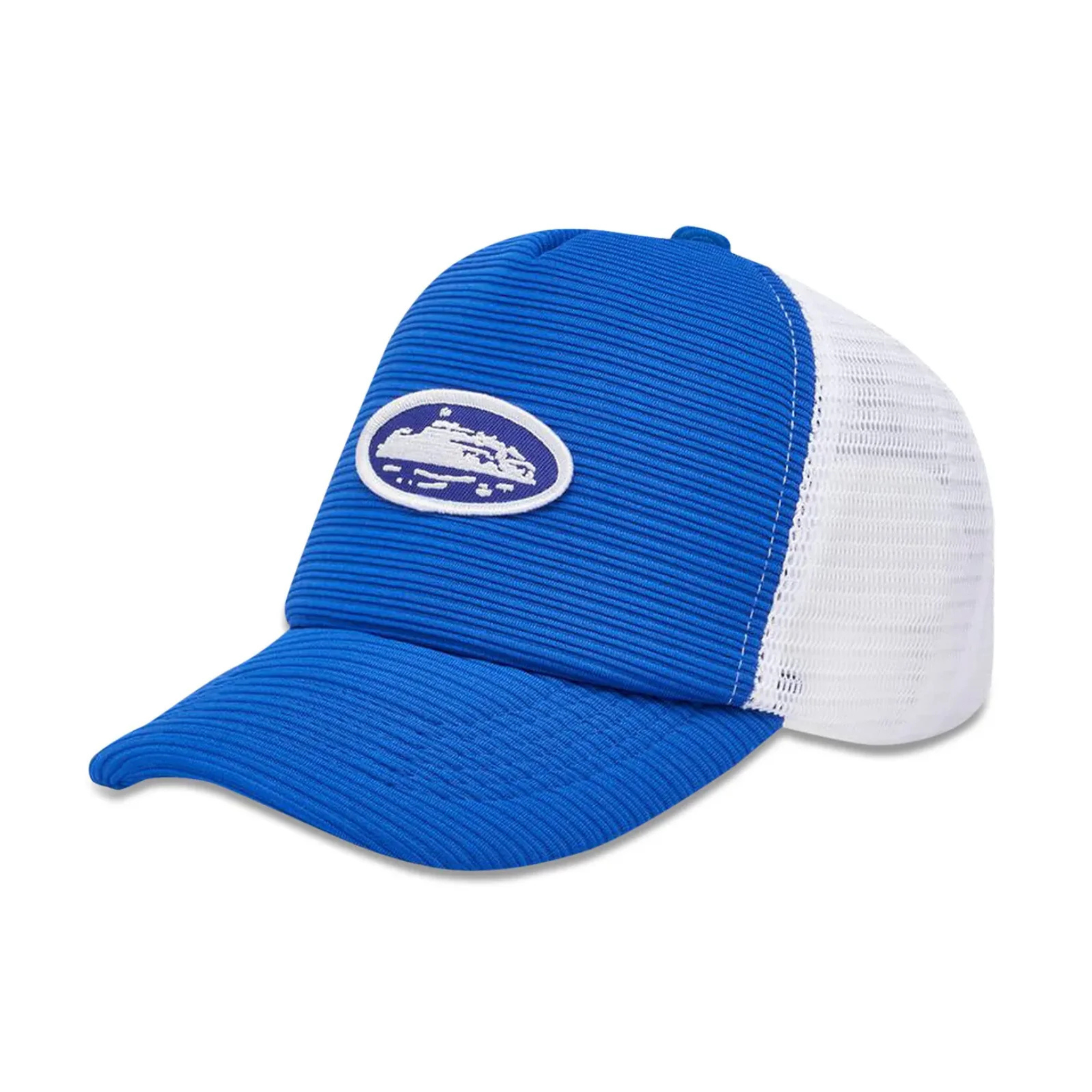 Corteiz Short Peak Trucker cap in royal blue with a short peak design