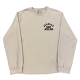 Jeanius Bar Atelier Varsity long sleeve cream and black t-shirt with relaxed boxy fit and vintage wash