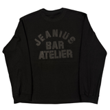 Jeanius Bar Atelier Varsity long sleeve black t-shirt with vintage wash and relaxed boxy fit made in London