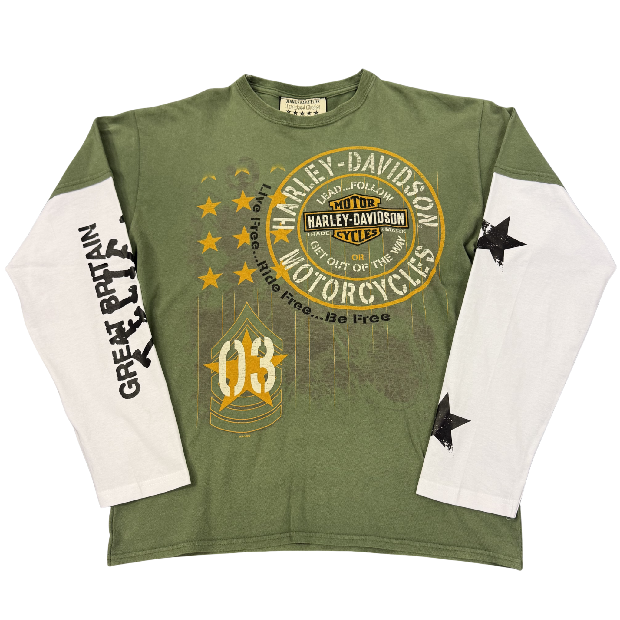 Jeanius Bar Atelier one of one Harley Davidson long sleeve khaki vintage collage T-shirt
