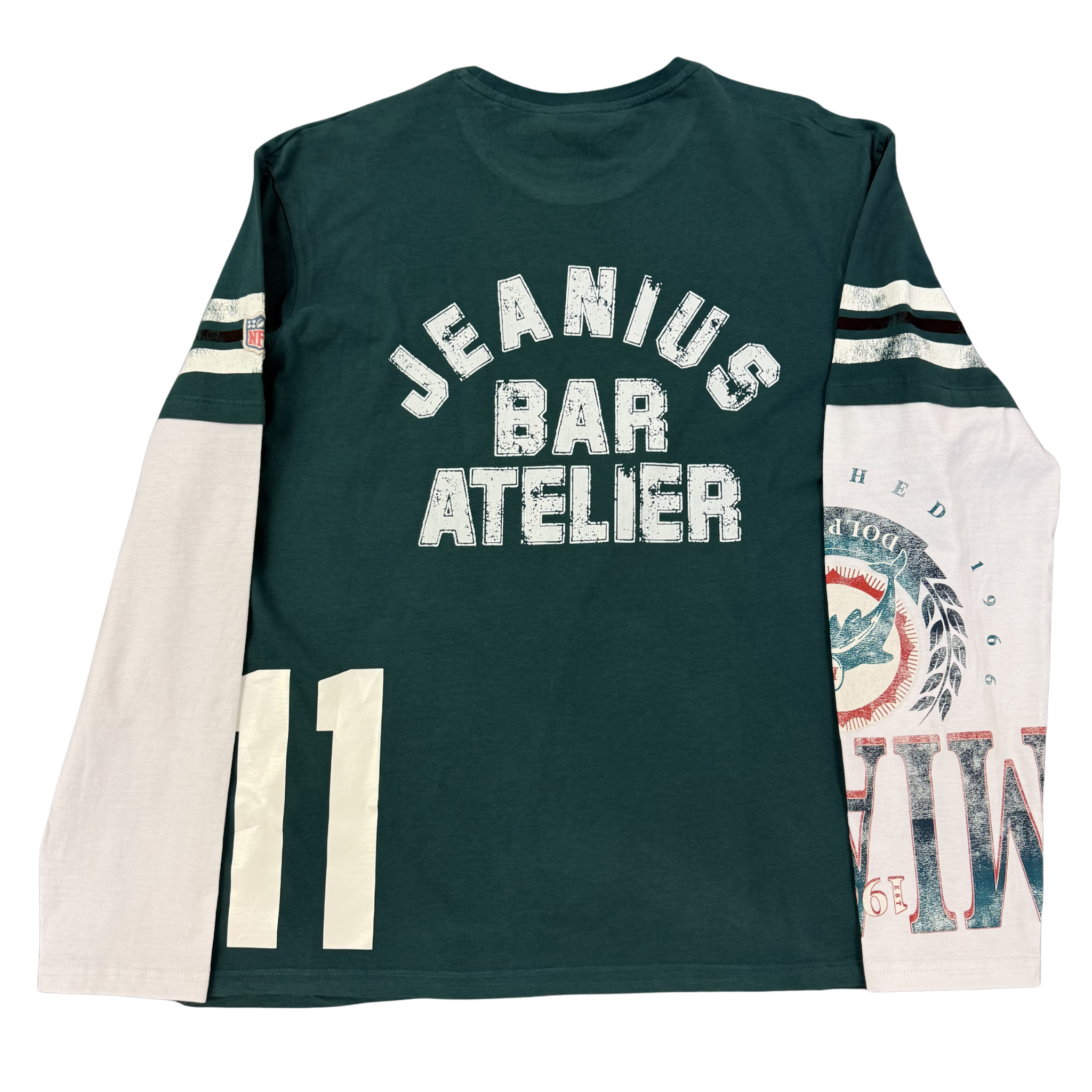 Jeanius Bar Atelier one of one Philadelphia Eagles long sleeve midnight green collectible shirt collage design