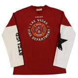 Jeanius Bar Atelier one of one LVFD long sleeve red unique collage T-shirt