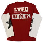 Jeanius Bar Atelier one of one LVFD red long sleeve T-shirt collage design