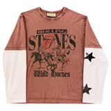 Jeanius Bar Atelier one of one Rolling Stones rhinestone dusty rose long sleeve vintage collage T-shirt