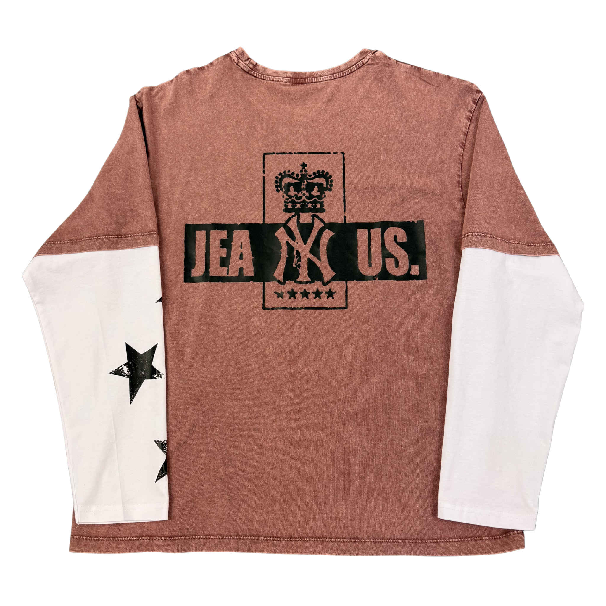 Jeanius Bar Atelier one-of-one Rolling Stones rhinestone dusty rose long sleeve T-shirt vintage collage design
