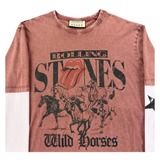 Jeanius Bar Atelier one of one Rolling Stones rhinestone dusty rose long sleeve shirt collage design