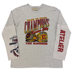Jeanius Bar Atelier one of one grey long sleeve T-shirt from Kansas City with unique vintage collage design
