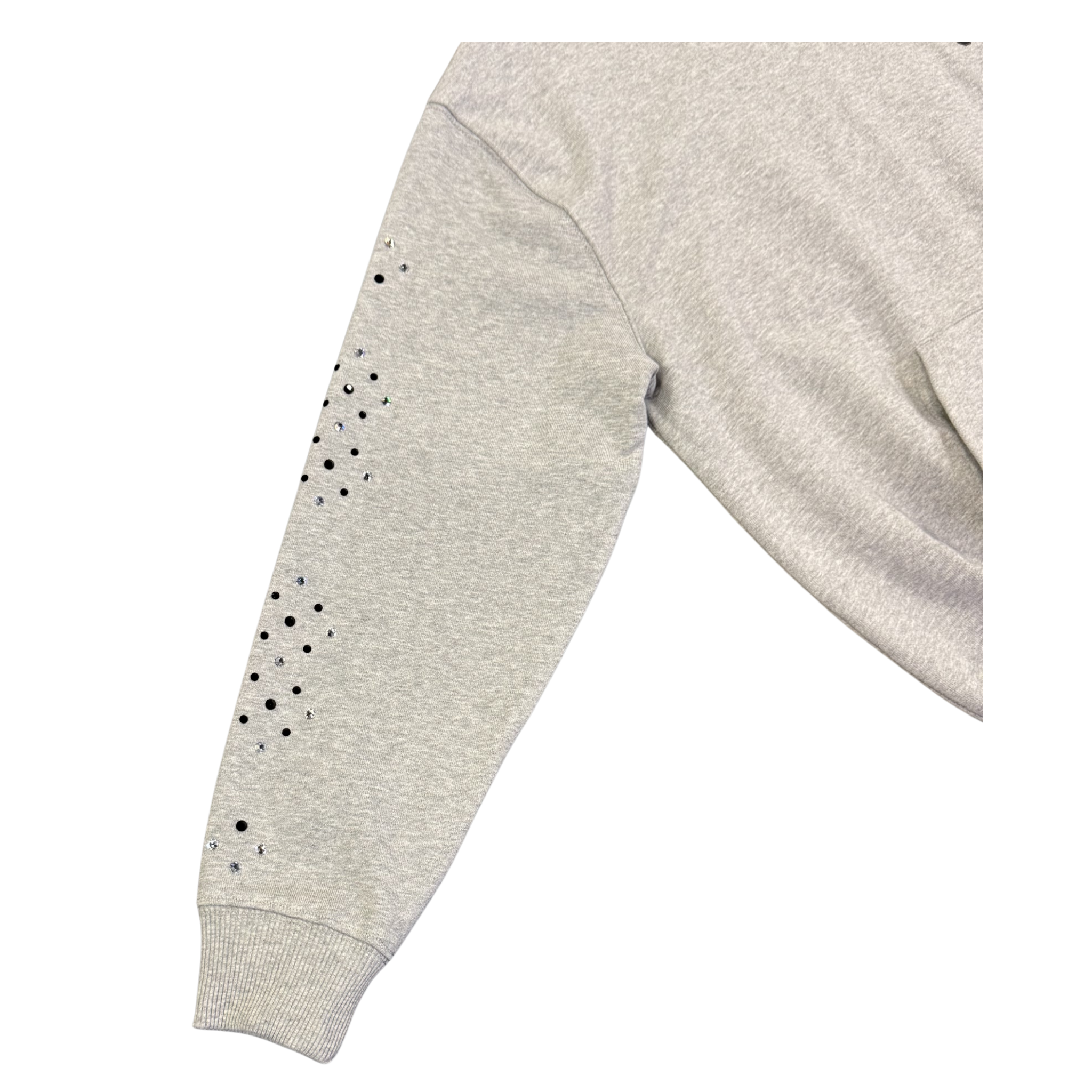 Jeanius Bar Atelier one of one grey rhinestone hoodie unique vintage collage design