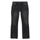 Siarr Flared Jeans in washed black denim with open hem and belt loops