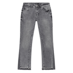 Siarr Flared Jeans in triple grey denim with branded rivet buttons and open hem