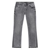 Siarr Flared Jeans in triple grey denim with branded rivet buttons and open hem