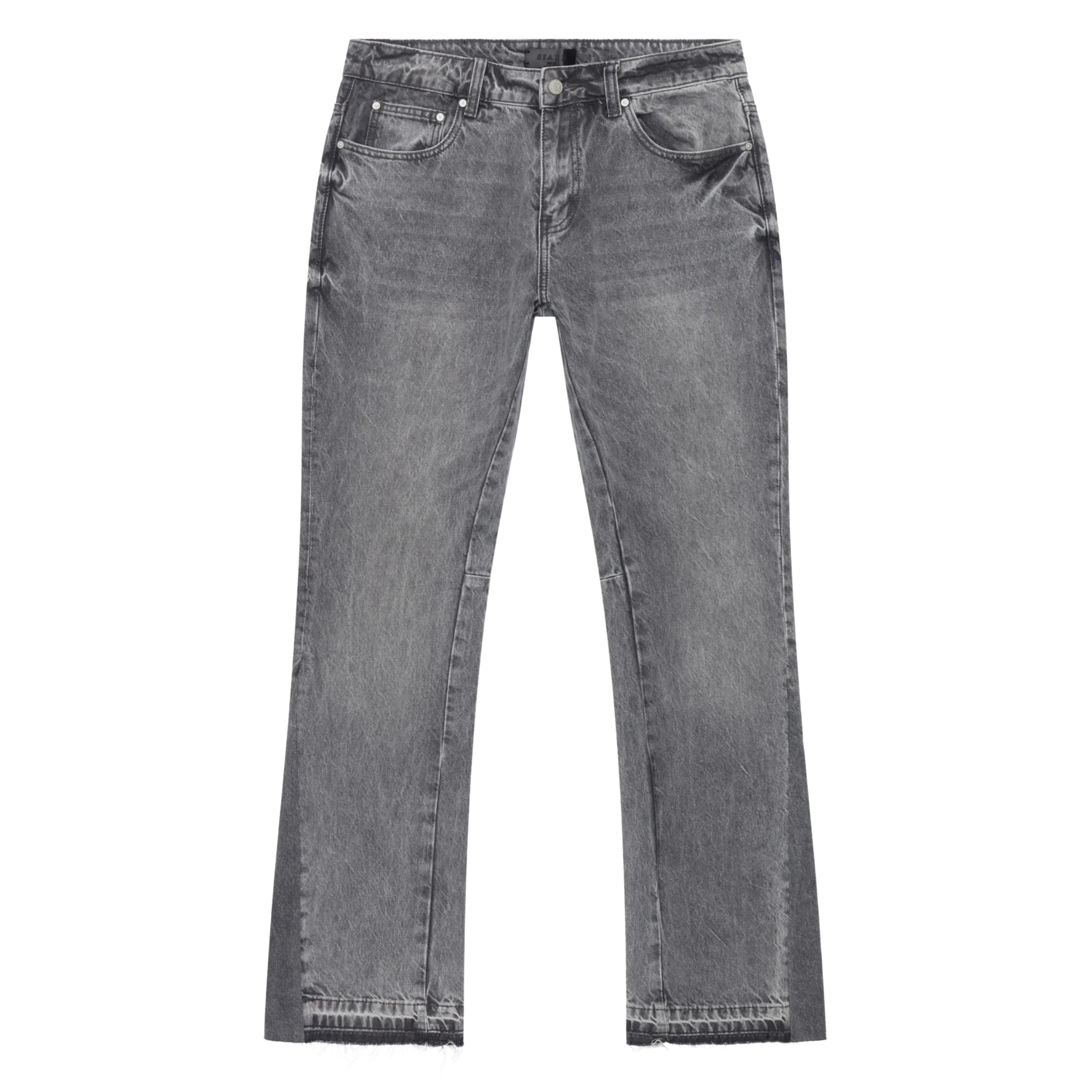 Siarr Flared Jeans in triple grey denim with branded rivet buttons and open hem