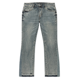 Siarr Flared Jeans in Dusty Blue with flared fit and open hem made from 100% denim