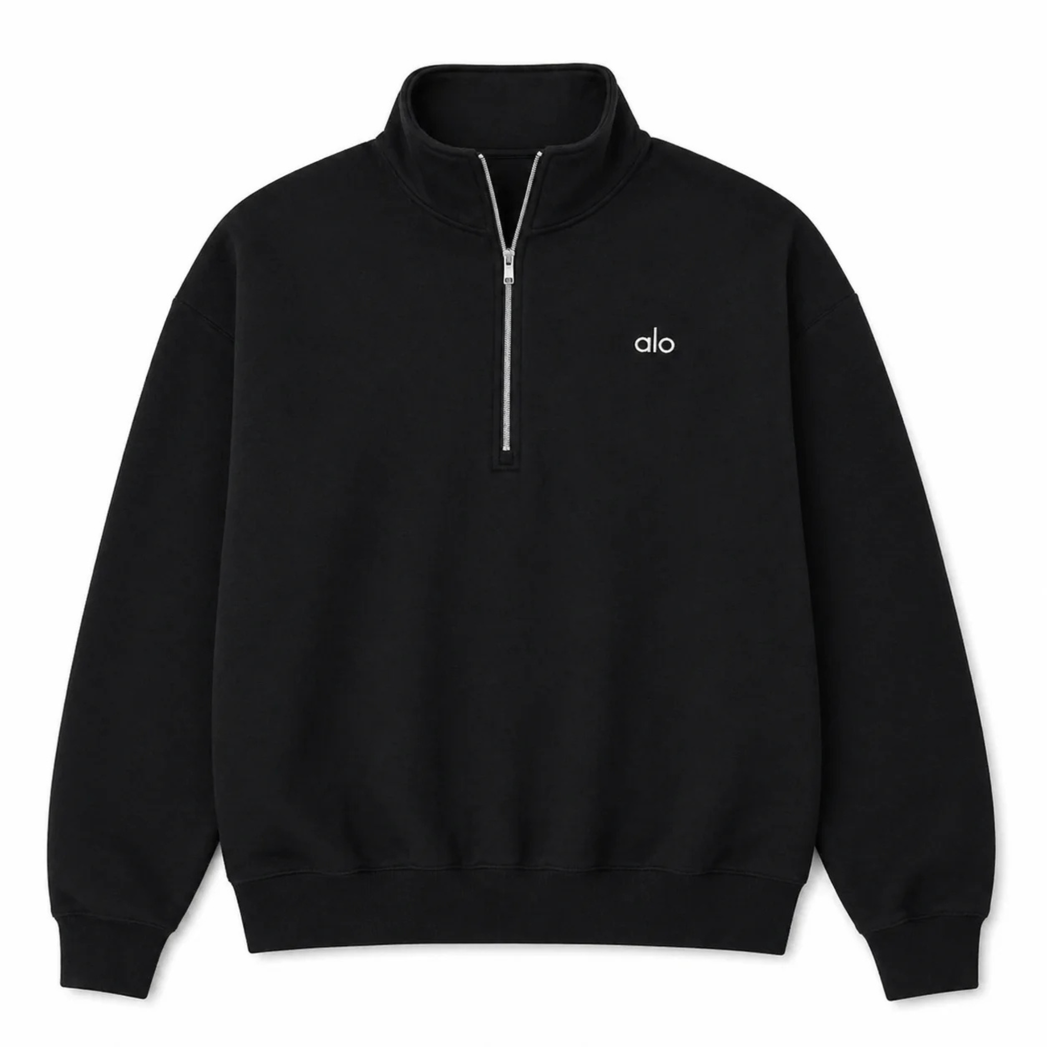 ALO Yoga Accolade black 1/4 zip sweatshirt front view