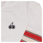 White layered tee with cherry location graphic design
