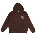 Cherry Location brown hoodie front view on white background