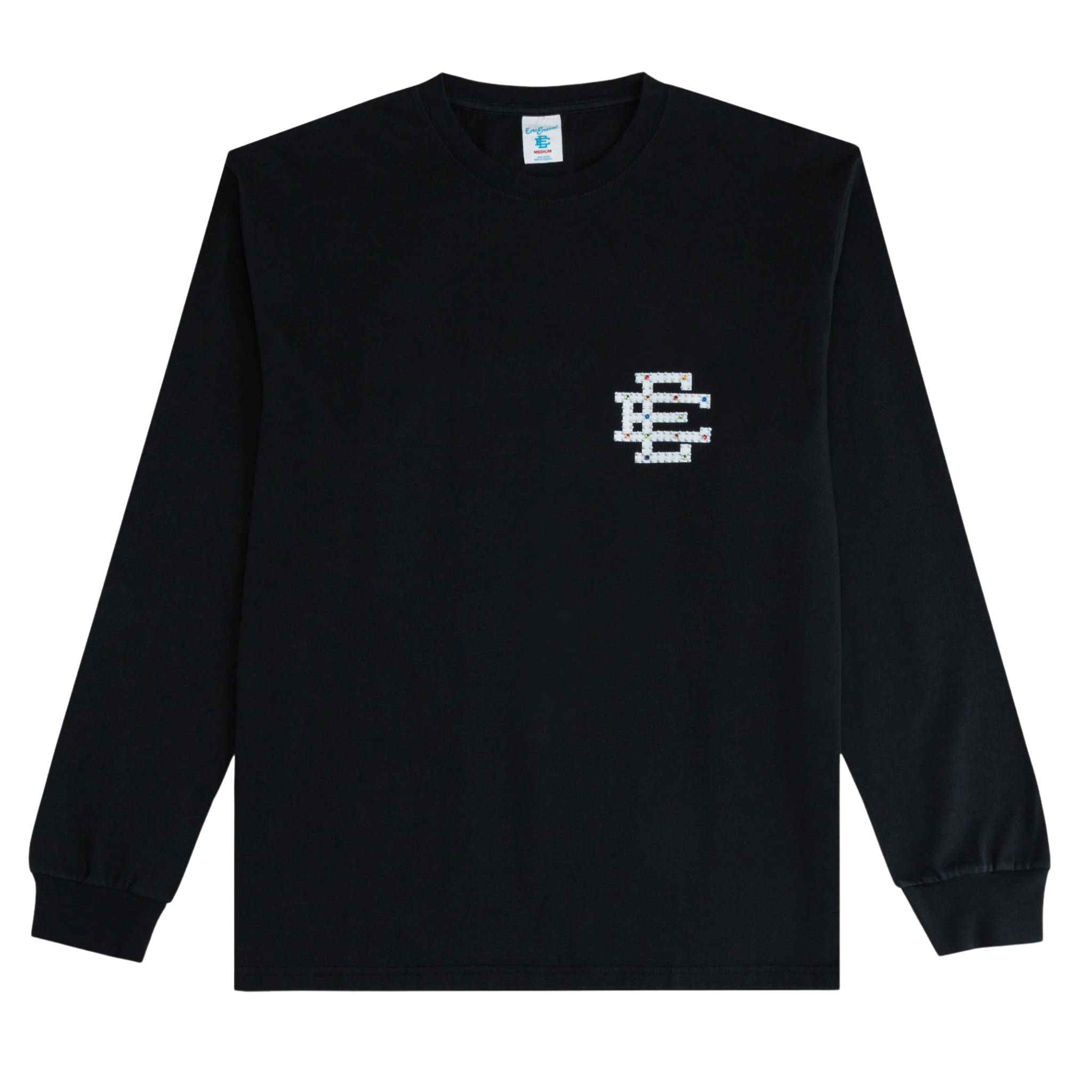 Eric Emanuel EE Rhinestone long sleeve t-shirt in black and white