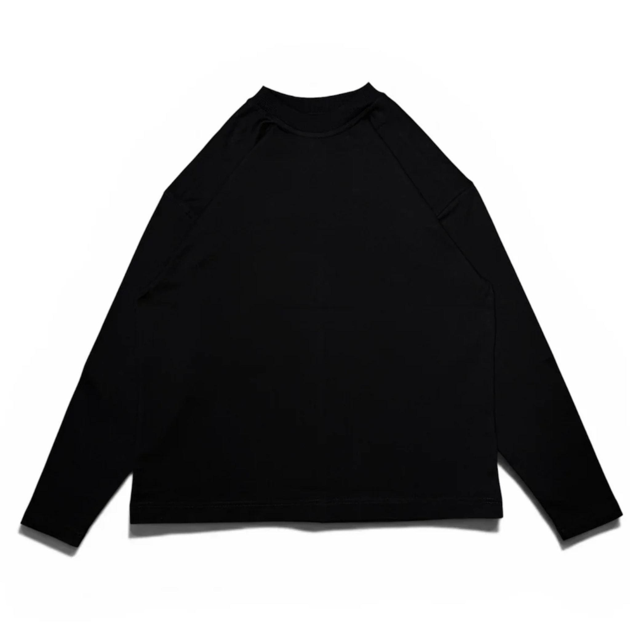 Baire Atelier blank black long sleeve tee with high neckline and custom back paneling