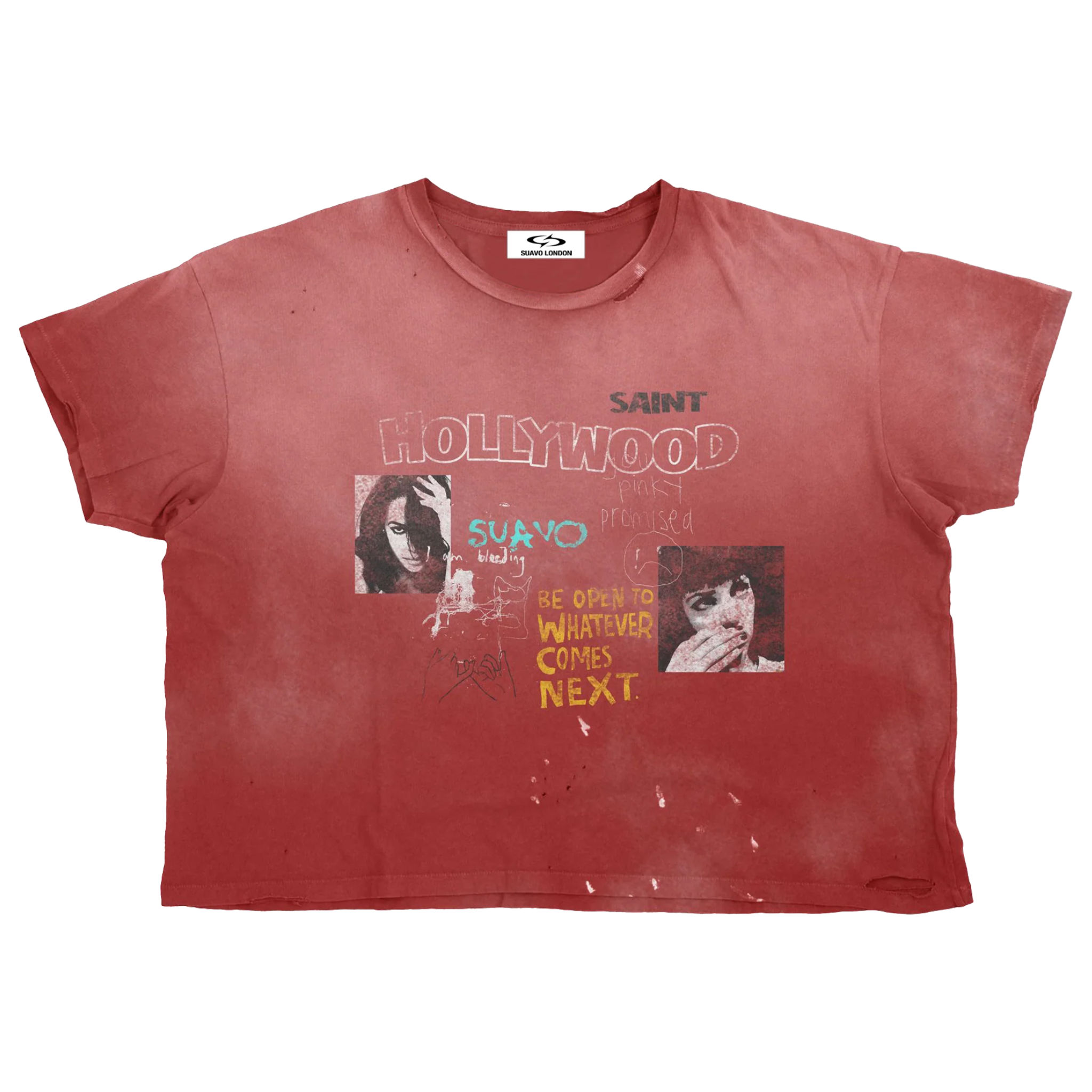 Suavo World Nevada Nights T-Shirt in washed cherry with distressed edges and vintage red wash