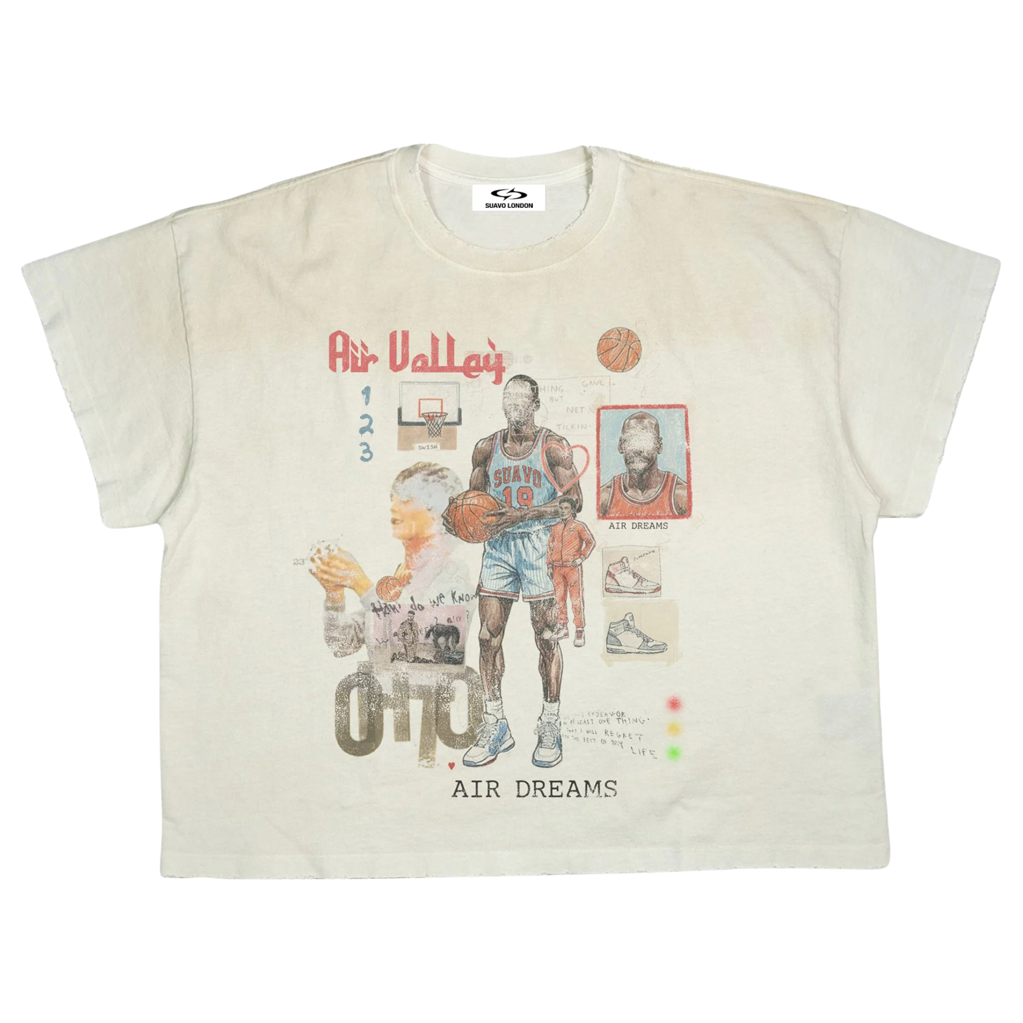 Suavo World Nevada Nights T-Shirt vintage white with distressed edges and basketball graphics