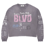 Suavo World Boulevard charcoal long sleeve with vintage wash and detailed artwork