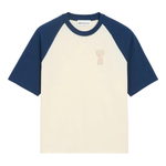 Ami Paris De Coeur knitted patch t-shirt in cream and blue colors