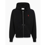 AMI PARIS black De Coeur zip-up hoodie front view