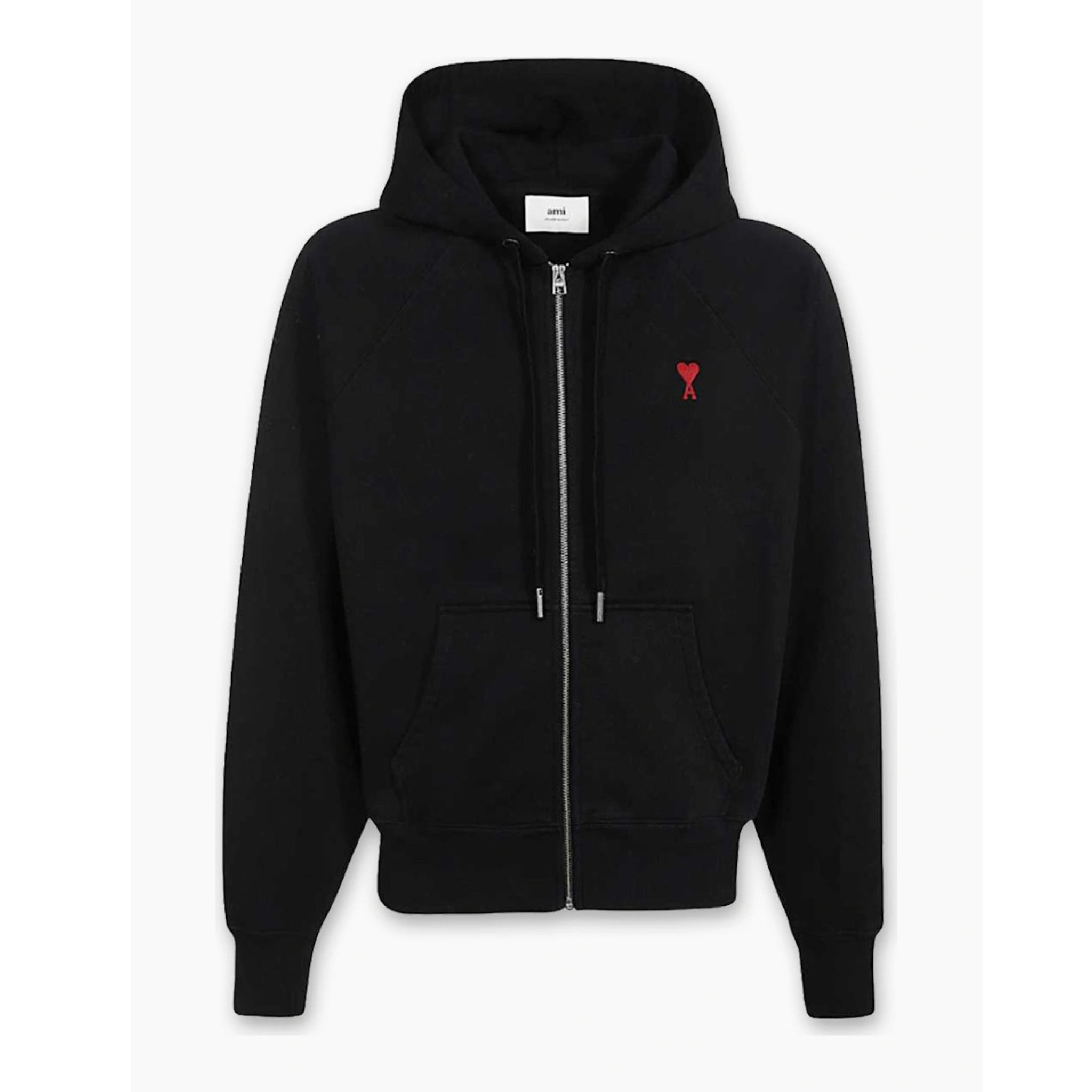 AMI PARIS black De Coeur zip-up hoodie front view