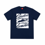 Corteiz Lundun Navy Tee front view on white background