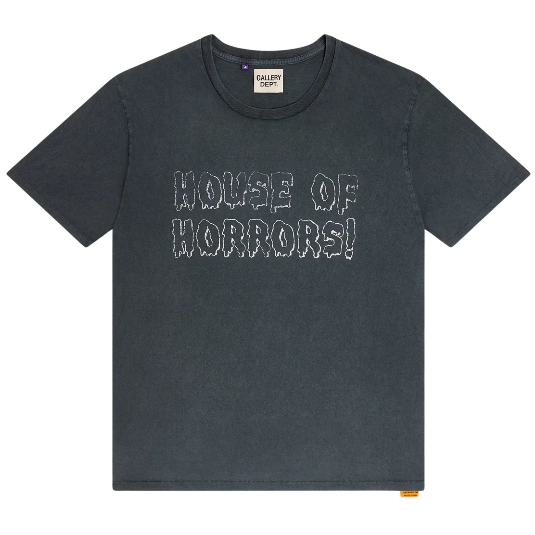 Gallery Dept. vintage black t-shirt with "House of Horrors" graphic text design
