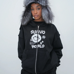 Suavo World Smiley Hoodie Black with bold white graphic design.