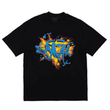 Syna World Explosion Tee Black with vibrant graphic design.