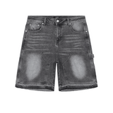Siarr Carpenter Shorts in dark grey with straight fit and distressed hem.