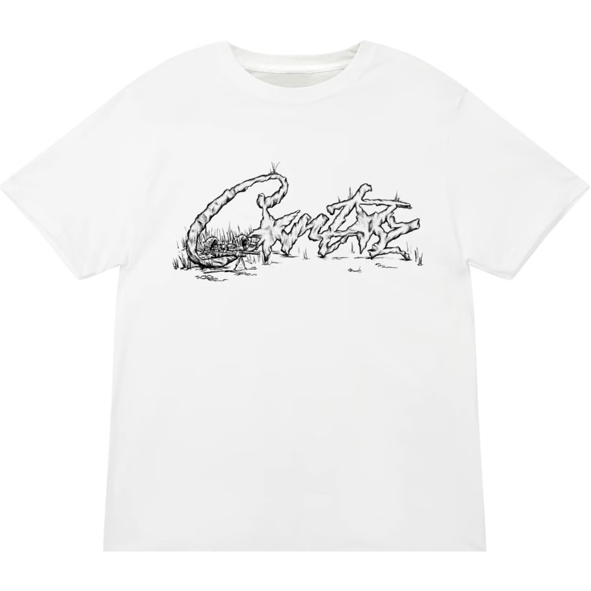 Corteiz Sniper Tee White with artistic design.