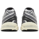 Gel 1130 sneakers in clay grey and pure silver, rear view.